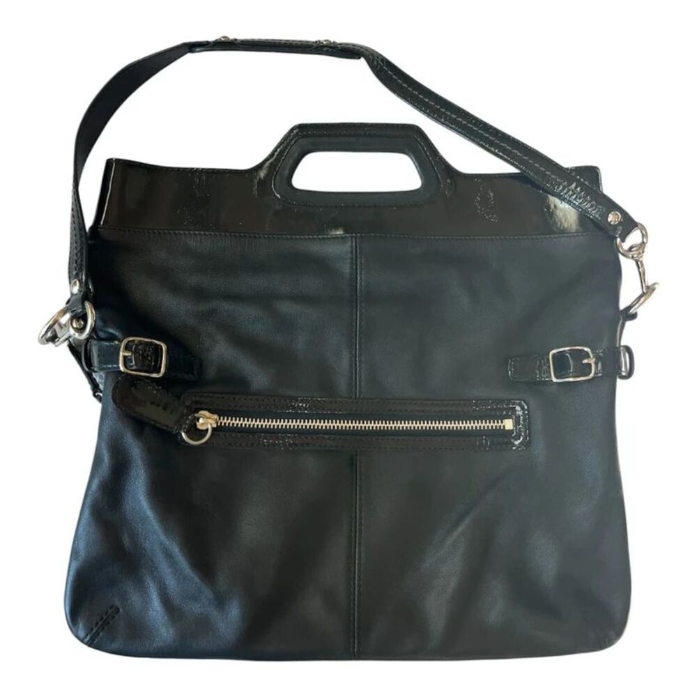 Coach Bonnie Leather Foldover Convertible Tote Shoulder Bag Black